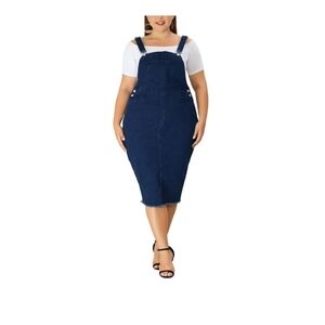 Agnes Orinda Plus Size Women's Overall Denim Dresses Frayed Adjustable Denim